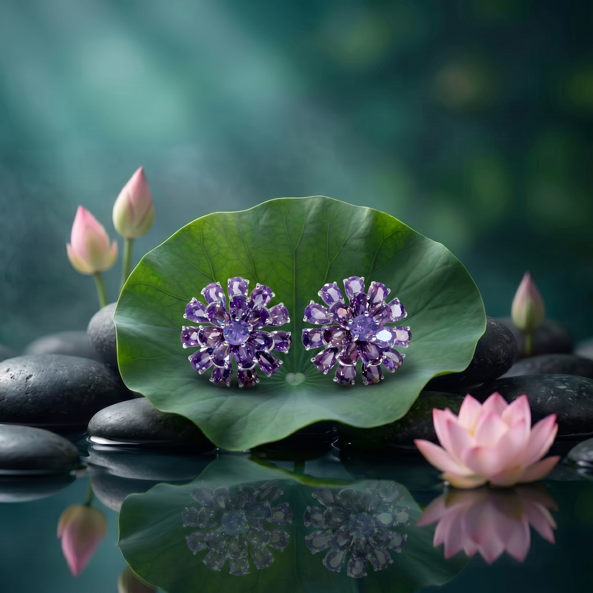 Petalia Crystal Floral Burst Stud Earrings, Mixed cut, Gold finish
