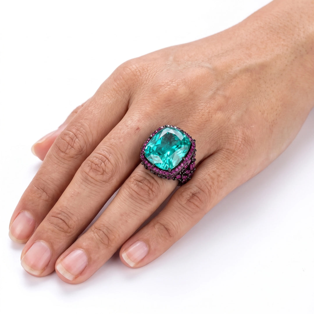 Floral statement cocktail ring for women, adjustable - RANGREZ (view 8)