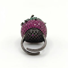 Botanica Pink & Green Crystal Strawberry Dome Cocktail Ring, Black Ruthenium  finish