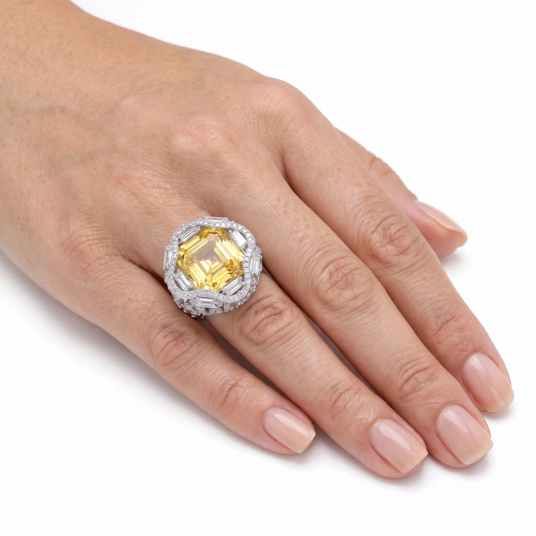 Yellow crystal cocktail ring for women, adjustable - RANGREZ (view 5)