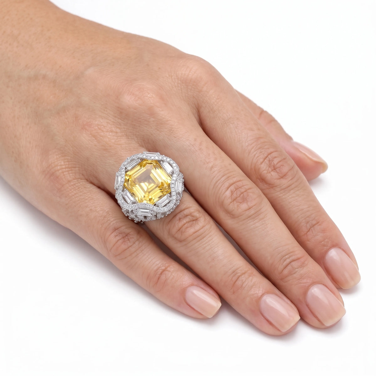 Yellow crystal cocktail ring for women, adjustable - RANGREZ (view 5)