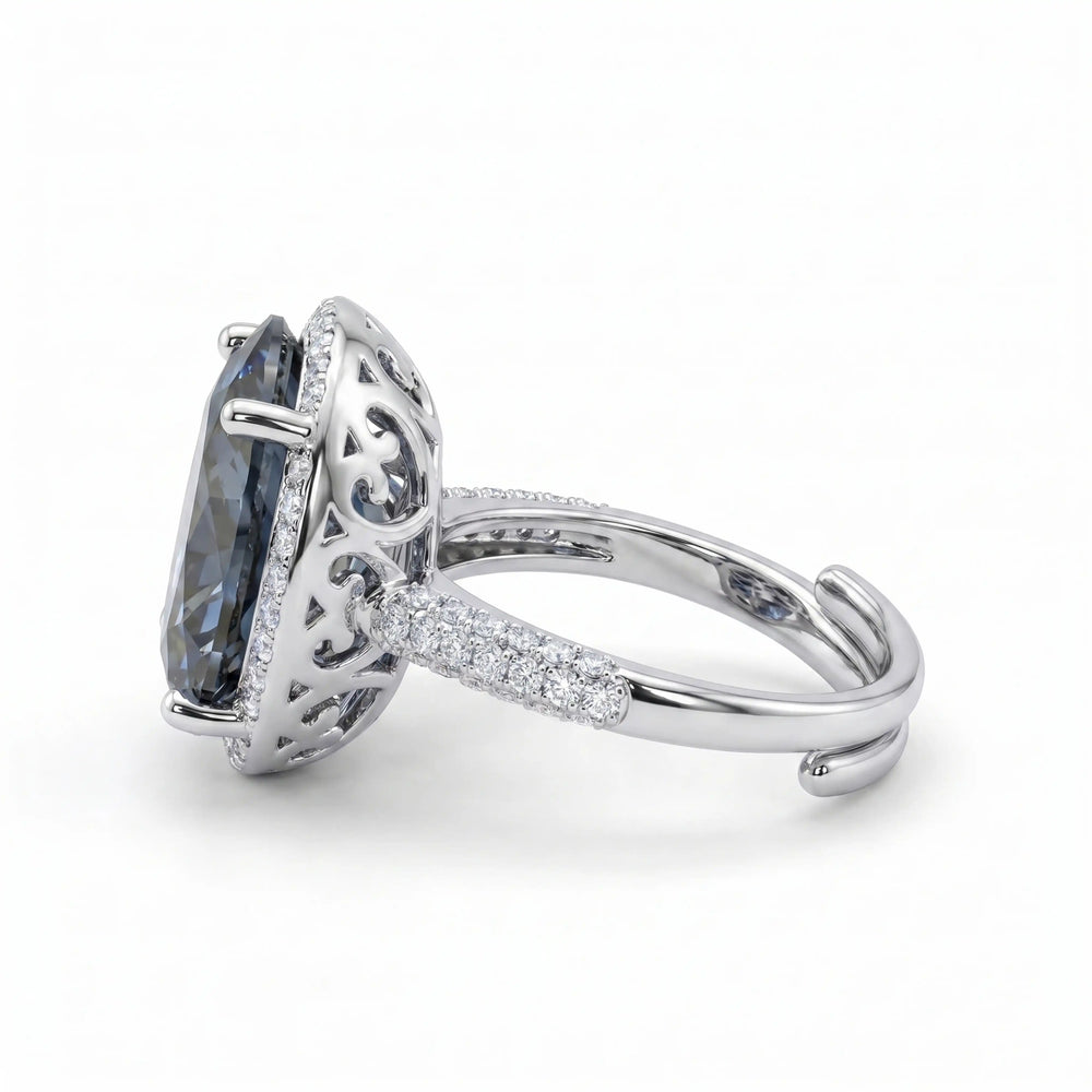 Diana Grey Crystal Cushion Halo Cocktail Ring, Rhodium finish