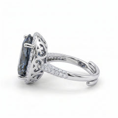Diana Grey Crystal Cushion Halo Cocktail Ring, Rhodium finish