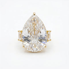 Crystal Pear Solitaire Cocktail Ring, Gold finish