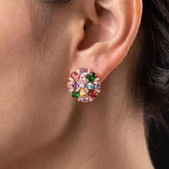 Gold multicolour floral stud earrings for women - RANGREZ (view 10)