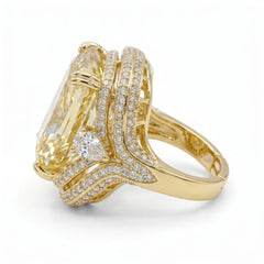 Crystal Cushion Cut Double Halo Statement Cocktail Ring, Gold finish