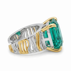 Canvas Crystal Emerald Cut Two-Tone Statement Cocktail Ring, Gold &amp; Rhodium finish