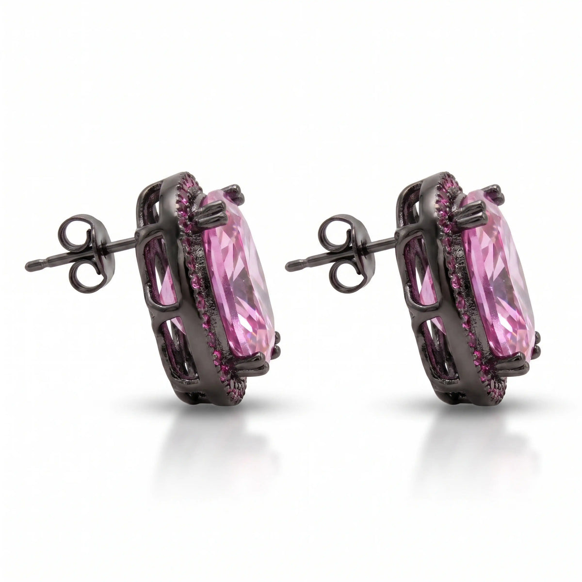 Pink Cushion Halo Stud Earrings