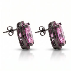 Pink Cushion Halo Stud Earrings