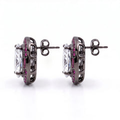Oval Solitaire Ruby Halo Stud Earrings
