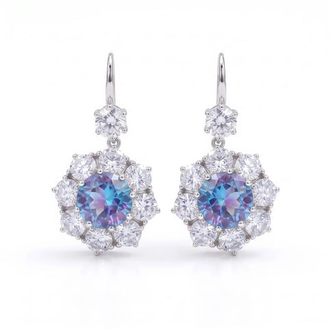Aurora Crystal Floral Halo Drop Earrings, Rhodium finish