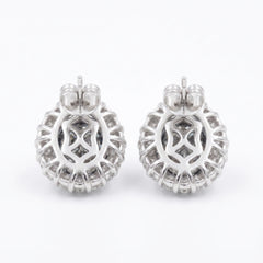 Diana Grey Crystal Oval Halo Stud Earrings, Rhodium finish