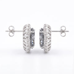Diana Grey Crystal Oval Halo Stud Earrings, Rhodium finish