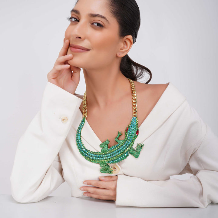 Crocodile Motif Necklace 22k Gold Palated Chain