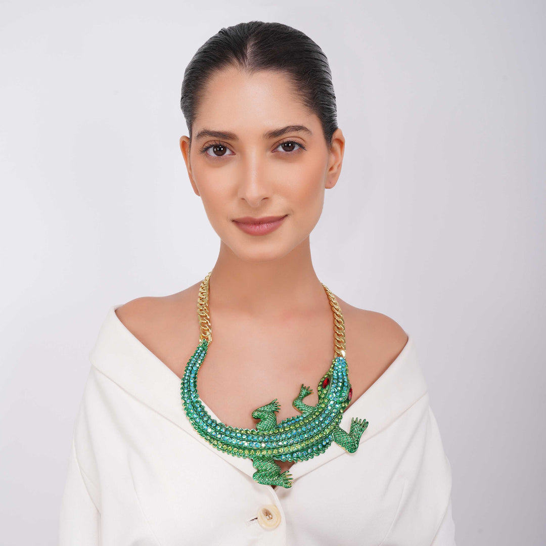 Crocodile Motif Necklace 22k Gold Palated Chain