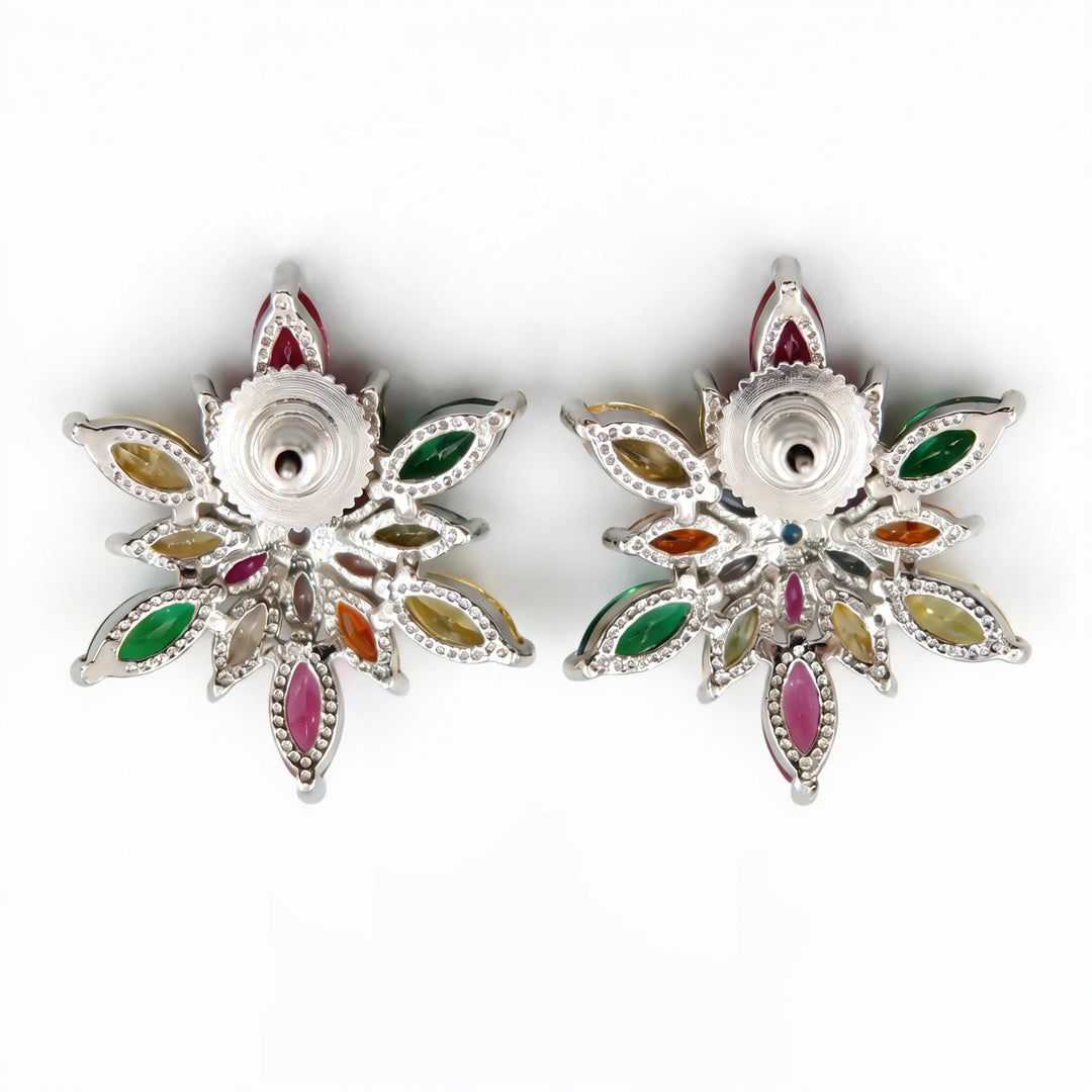 Petalia Multicolour Crystal Floral Cluster Stud Earrings, Marquise cut, Rhodium finish