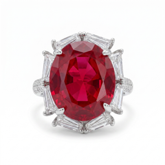 Noctis Red Ruby CZ Oval Cocktail Ring, Rhodium finish