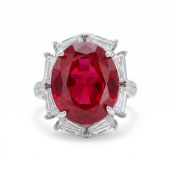 Noctis Red Ruby CZ Oval Cocktail Ring, Rhodium finish