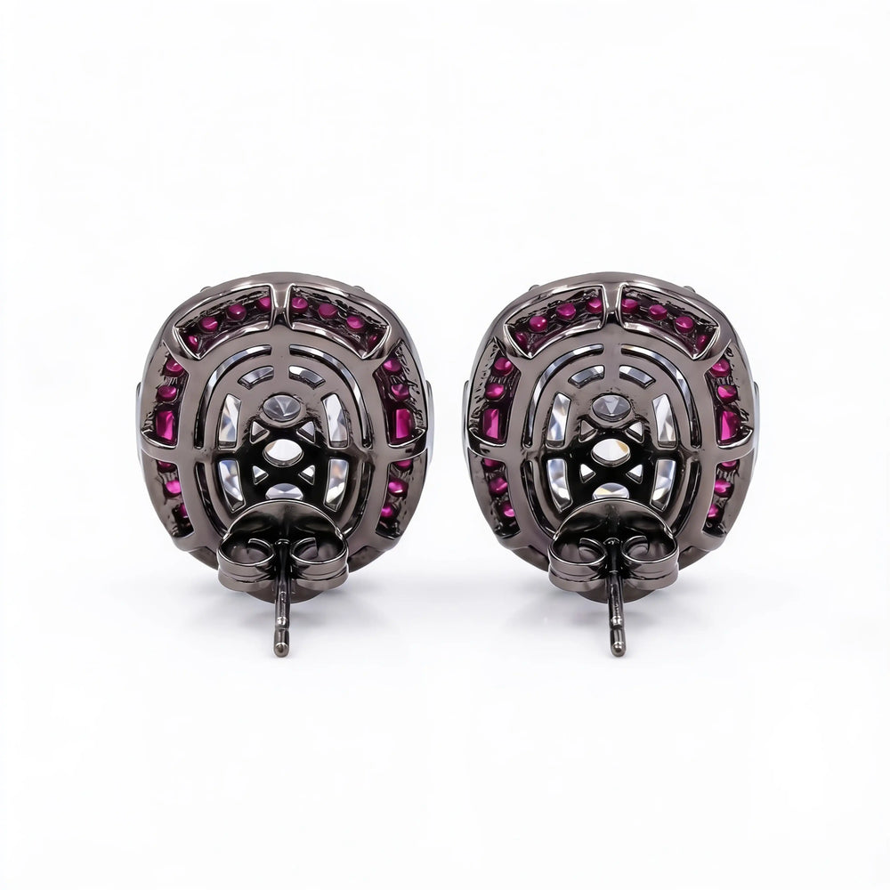Oval Solitaire Ruby Halo Stud Earrings