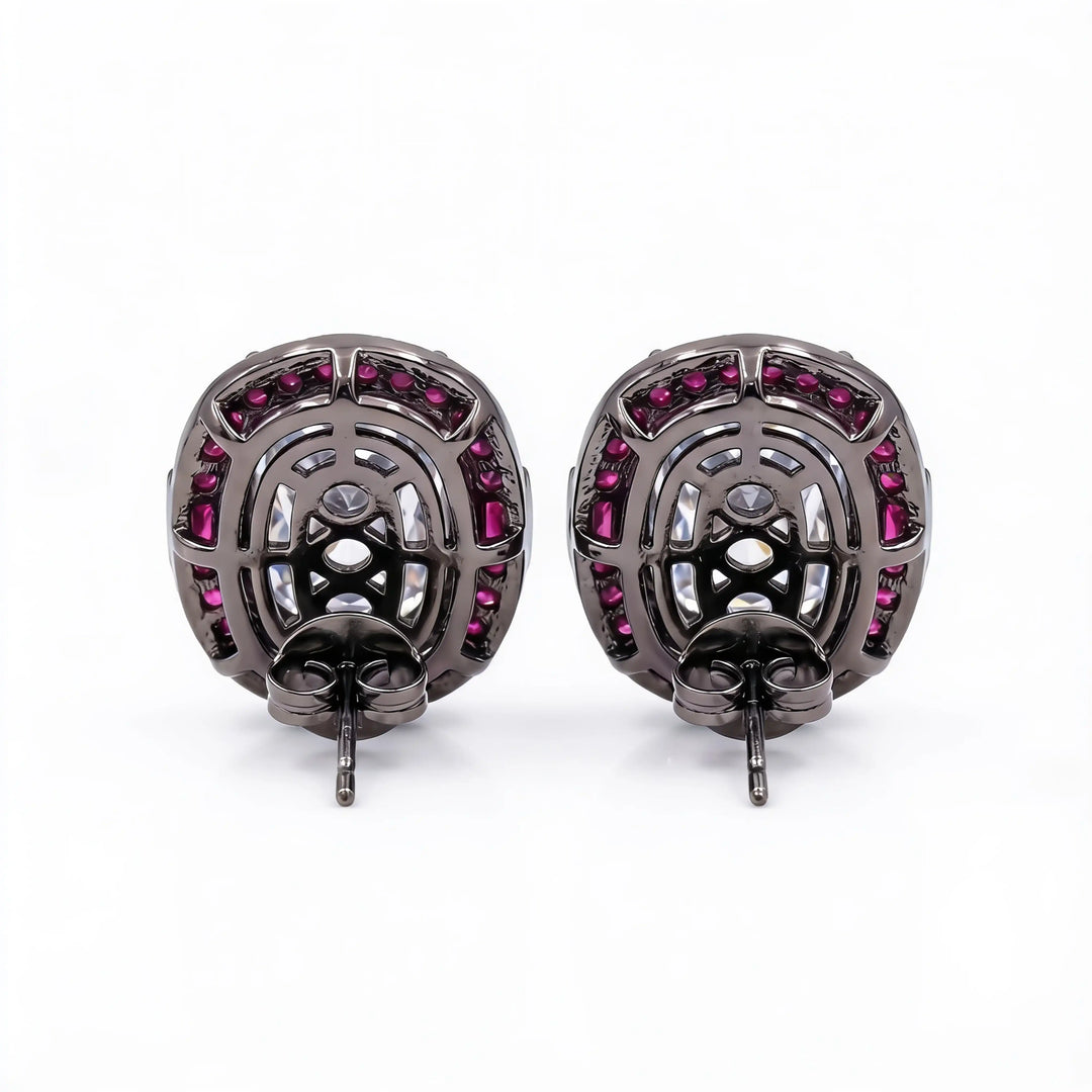 Oval Solitaire Ruby Halo Stud Earrings