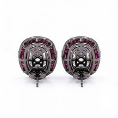 Oval Solitaire Ruby Halo Stud Earrings