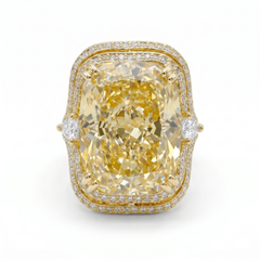 Crystal Cushion Cut Double Halo Statement Cocktail Ring, Gold finish