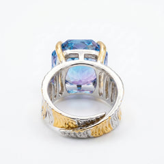 Canvas Crystal Emerald Cut Two-Tone Statement Cocktail Ring, Gold &amp; Rhodium finish