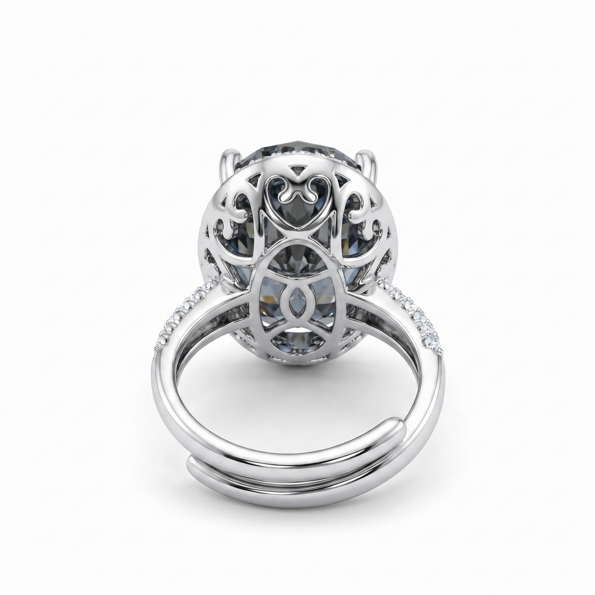 Diana Grey Crystal Cushion Halo Cocktail Ring, Rhodium finish