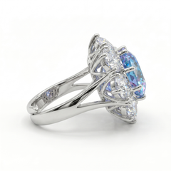 Aurora Crystal Cushion Halo Cocktail Ring, Rhodium finish