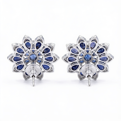 White Crystal Pear Cluster Flower Stud Earrings, Rhodium finish