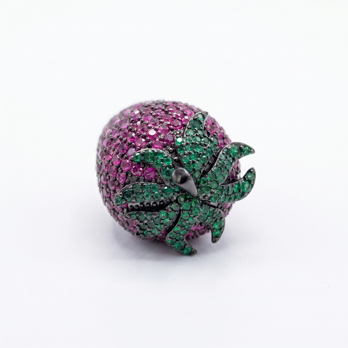 Botanica Pink & Green Crystal Strawberry Dome Cocktail Ring, Black Ruthenium  finish