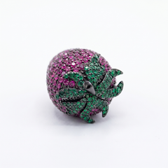 Botanica Pink & Green Crystal Strawberry Dome Cocktail Ring, Black Ruthenium  finish