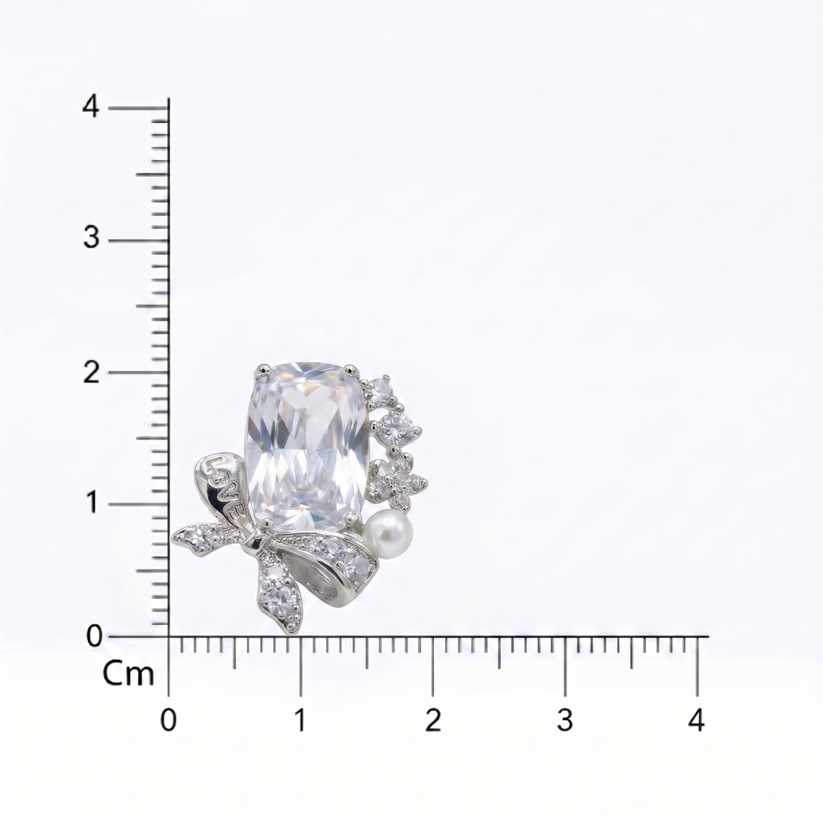 Bowelle White Crystal & Pearl Bow Stud Earrings, Cushion cut, Rhodium finish