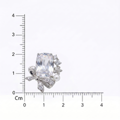 Bowelle White Crystal & Pearl Bow Stud Earrings, Cushion cut, Rhodium finish