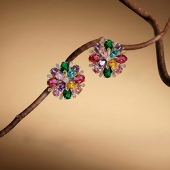 Petalia Crystal Floral Burst Stud Earrings, Mixed cut, Gold finish