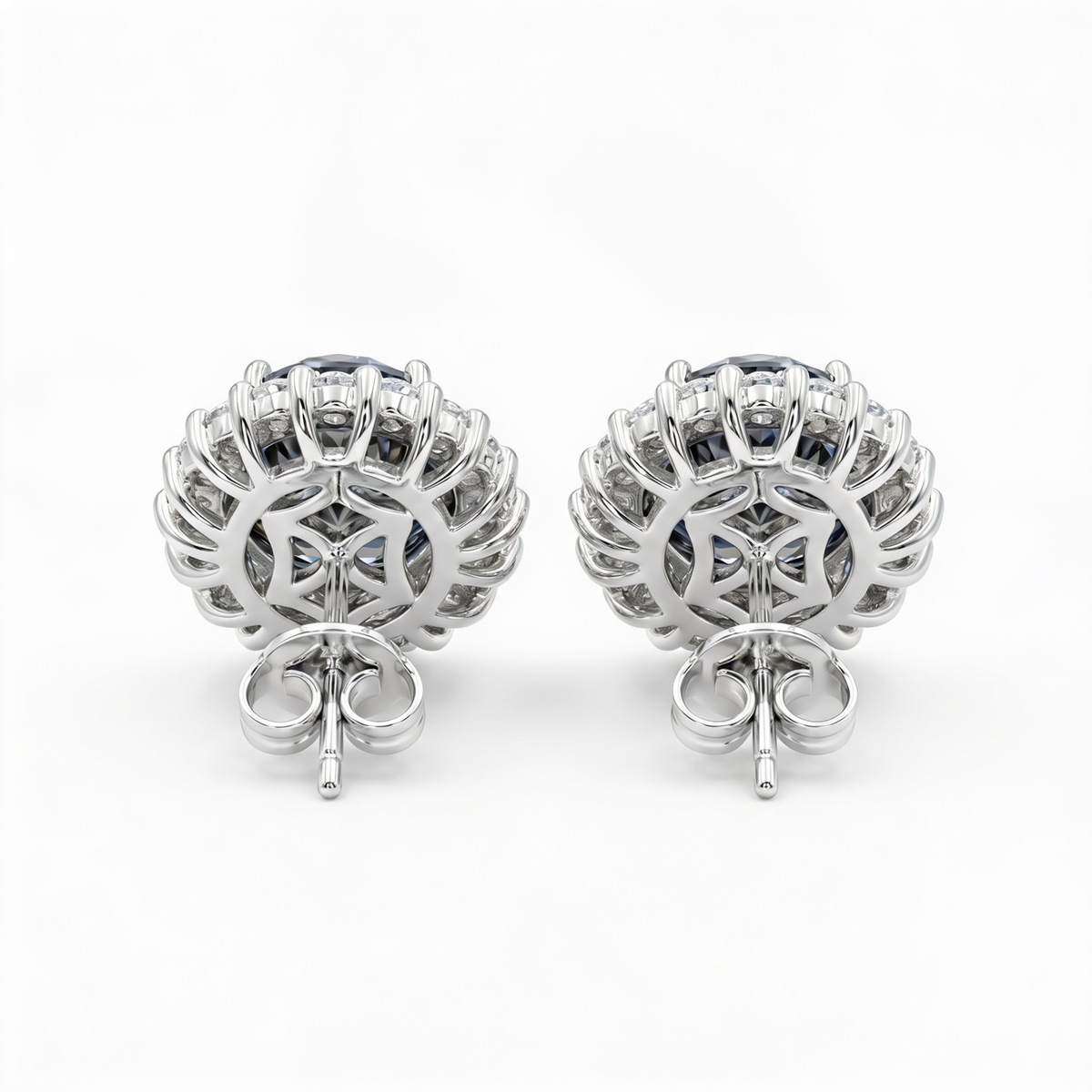 Smoky grey oval halo stud earrings for women - RANGREZ (view 3)