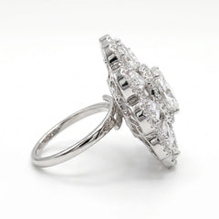 Crystal Oval Floral Cluster Cocktail Ring, Rhodium finish