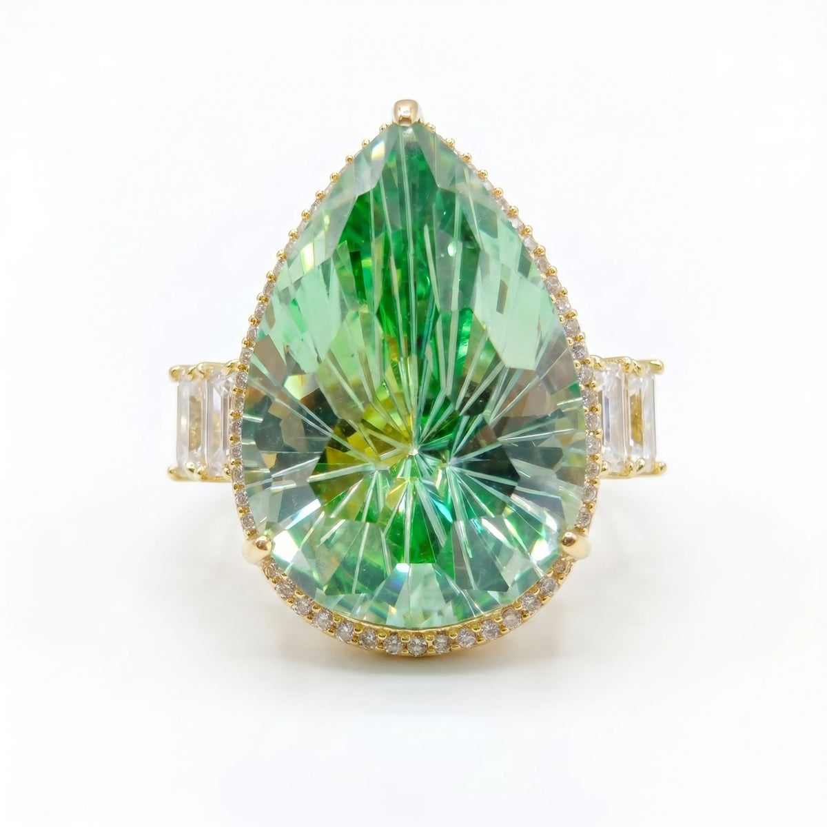 Crystal Pear Solitaire Cocktail Ring, Gold finish
