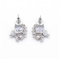 Bowelle White Crystal & Pearl Bow Stud Earrings, Cushion cut, Rhodium finish