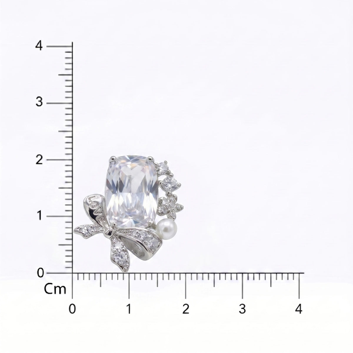 Bowelle White Crystal & Pearl Bow Stud Earrings, Cushion cut, Rhodium finish