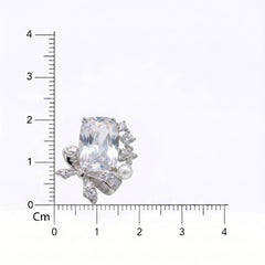 Bowelle White Crystal & Pearl Bow Stud Earrings, Cushion cut, Rhodium finish