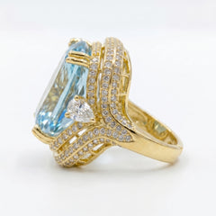 Crystal Cushion Cut Double Halo Statement Cocktail Ring, Gold finish