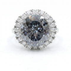Grey Crystal Oval Halo Statement Cocktail Ring, Rhodium finish
