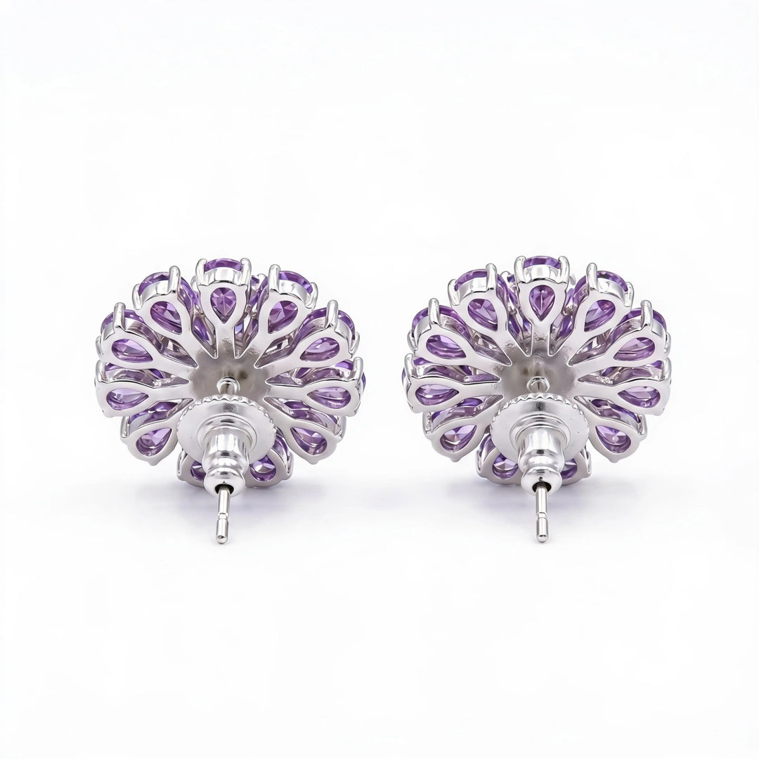 Purple Daisy Bloom Crystal Stud Earrings