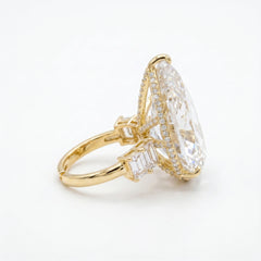 Crystal Pear Solitaire Cocktail Ring, Gold finish