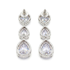 White Crystal Heart & Teardrop Drop Earrings, Rhodium finish