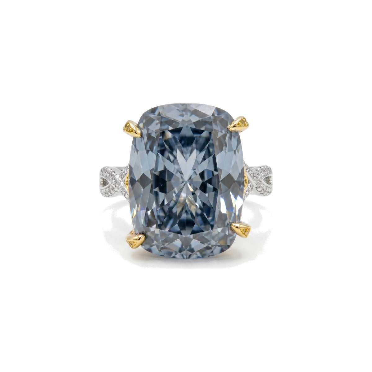 Grey crystal two tone cushion cocktail ring for women, gold and rhodium - RANGREZ