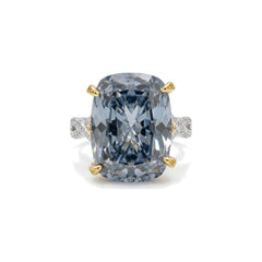 Grey crystal two tone cushion cocktail ring for women, gold and rhodium - RANGREZ