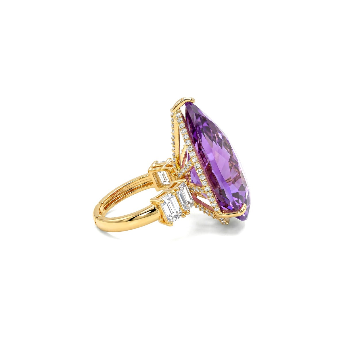 Crystal pear solitaire cocktail ring for women, gold finish - RANGREZ
