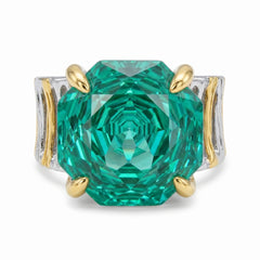 Canvas Crystal Emerald Cut Two-Tone Statement Cocktail Ring, Gold &amp; Rhodium finish